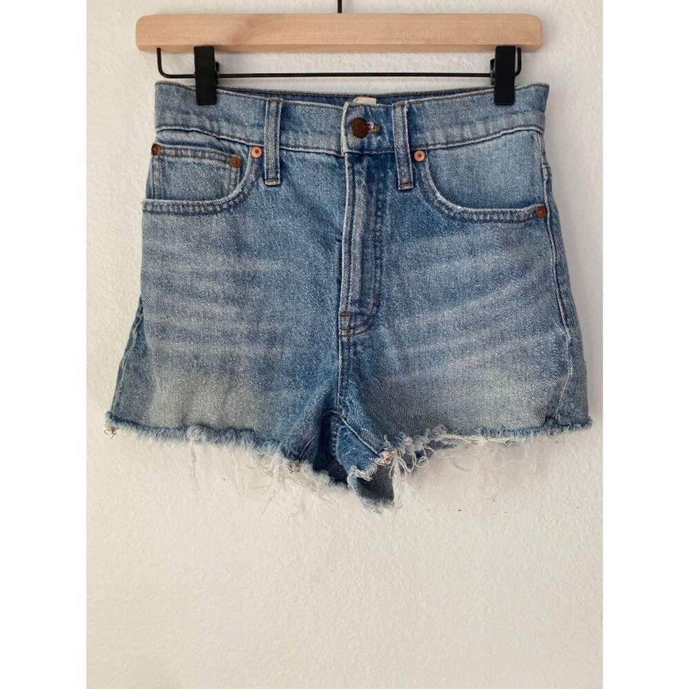 Madewell The Perfect Jean Shorts Mid Rise Distressed Frayed Hem Denim Size 25